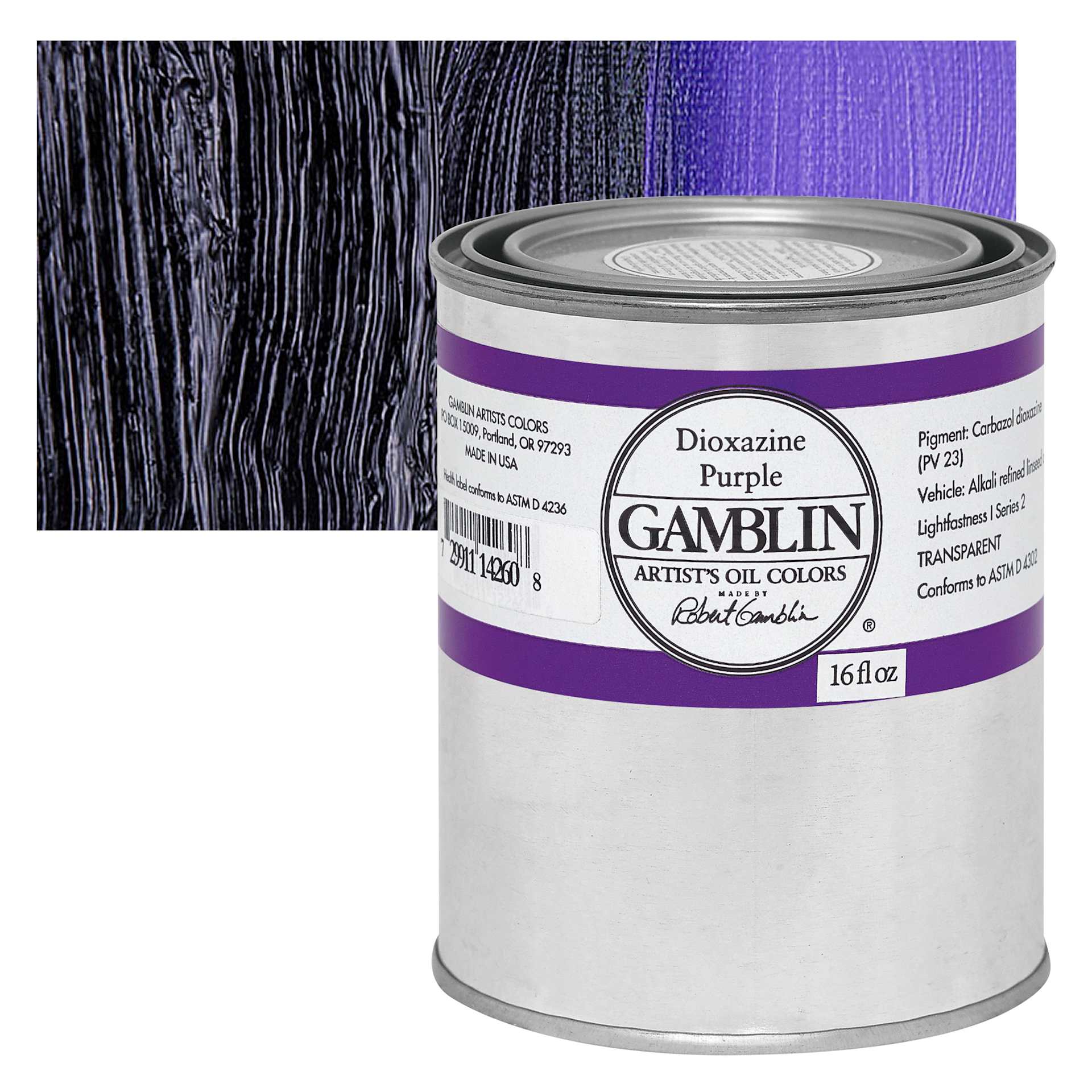 Gamblin Artist's Oil Color - Dioxazine Purple, 16 oz Can and swatch