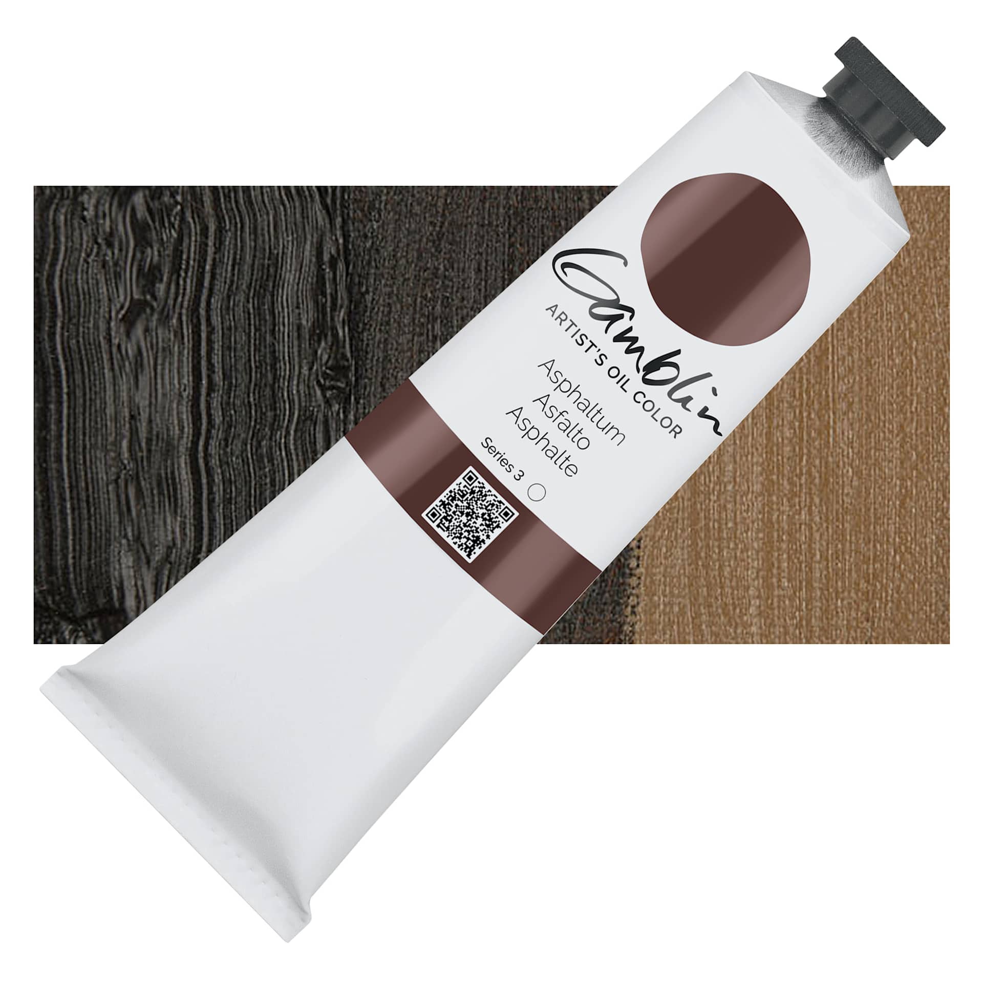 Gamblin Artist's Oil Color - Asphaltum, 150 ml tube and swatch