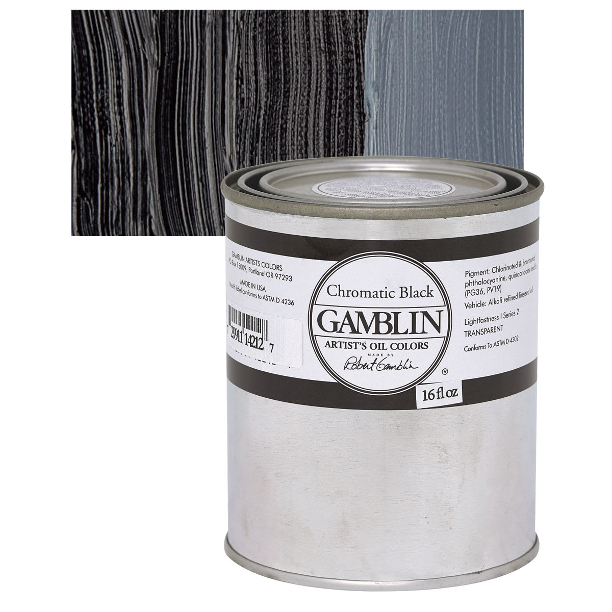 Gamblin Artist's Oil Color - Chromatic Black, 16 oz Can and swatch