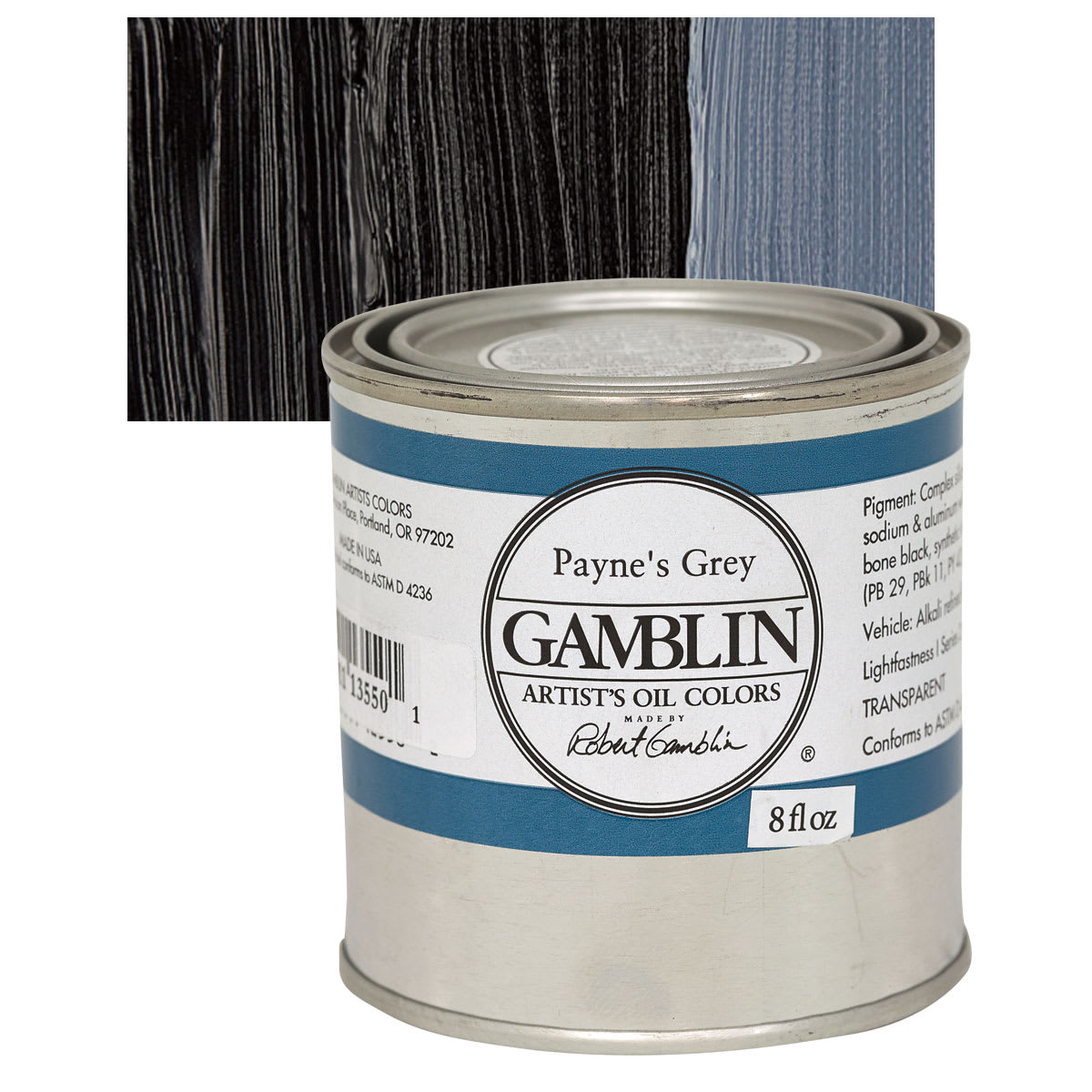 Gamblin Artist's Oil Color - Payne's Grey, 8 oz Can and swatch