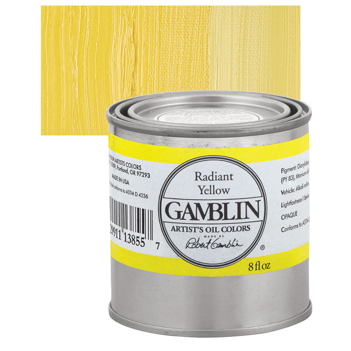 Gamblin Artist's Oil Color - Radiant Yellow, 8 oz Can and swatch