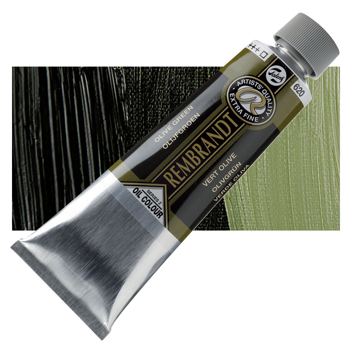 Rembrandt Artists' Oil Color - Olive Green, 150 ml tube and swatch