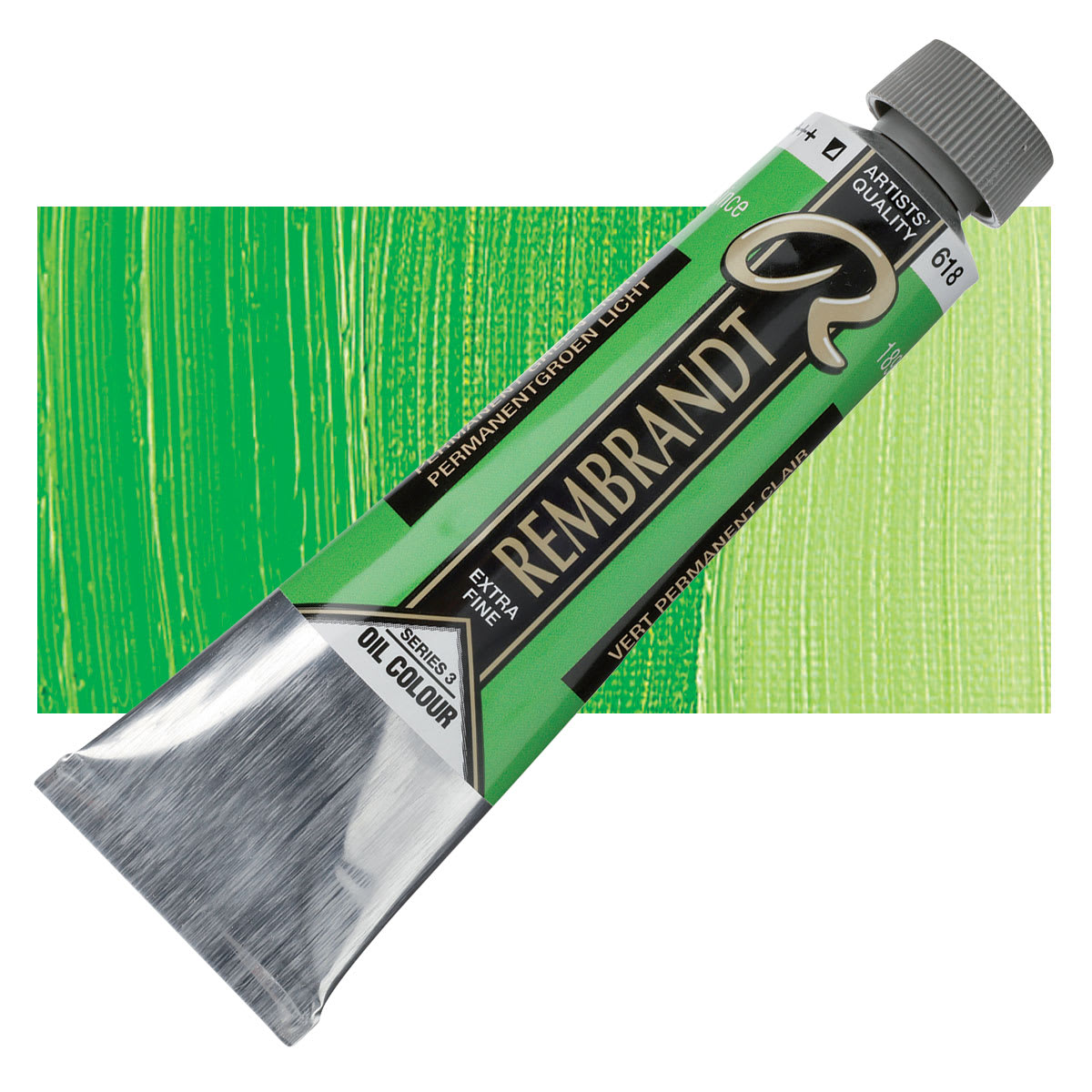 Rembrandt Artists' Oil Color - Permanent Green Light, 40 ml tube and swatch