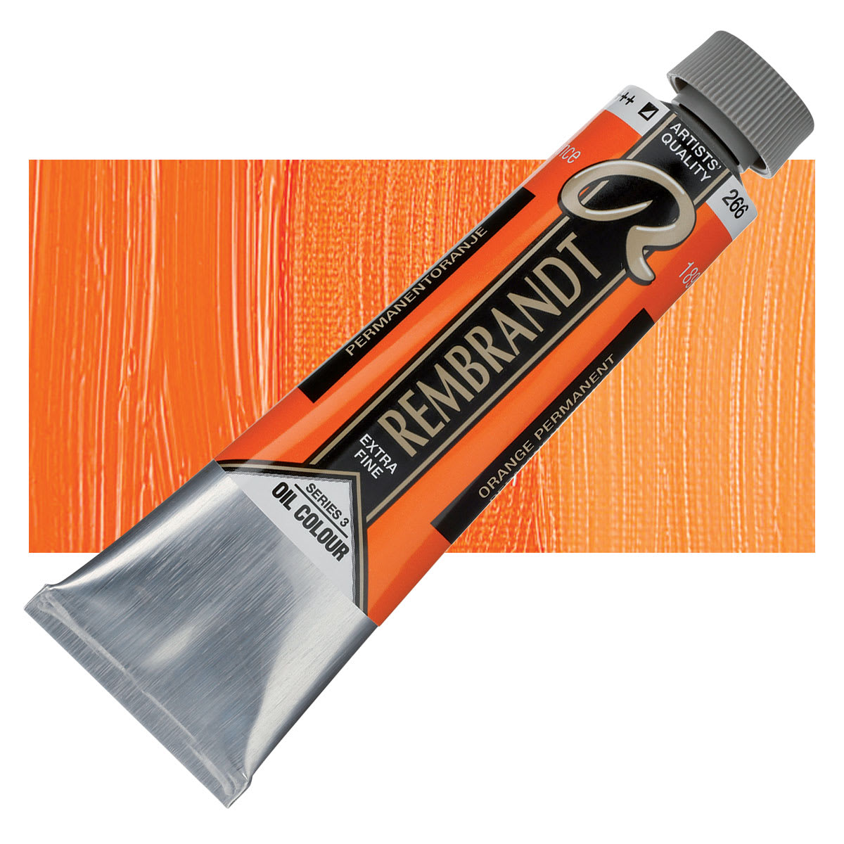 Rembrandt Artists' Oil Color - Permanent Orange, 40 ml tube and swatch