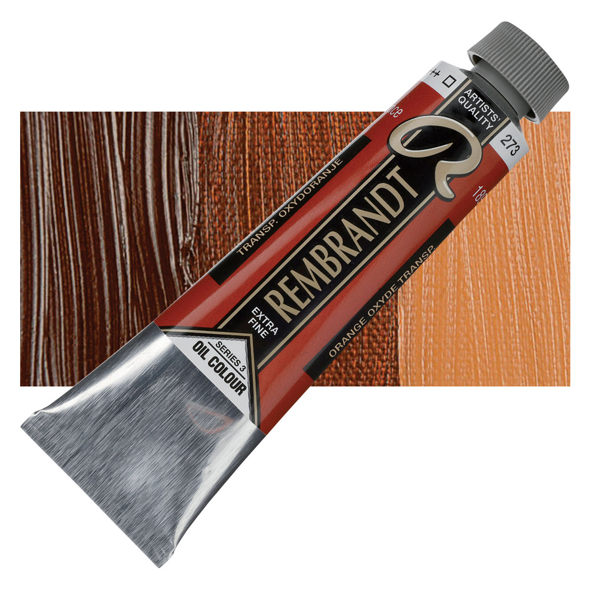 Rembrandt Artists' Oil Color - Transparent Oxide Orange, 40 ml tube and swatch