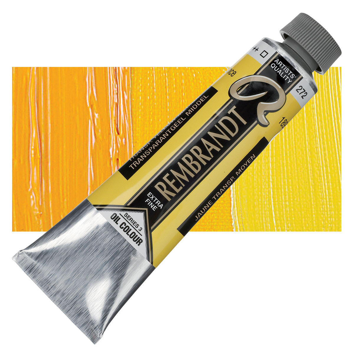 Rembrandt Artists' Oil Color - Transparent Yellow Medium, 40 ml tube and swatch