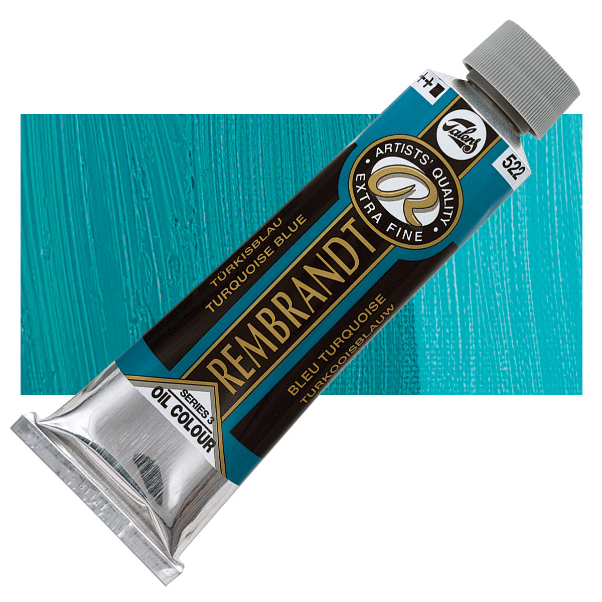 Rembrandt Artists' Oil Color - Turquoise Blue, 150 ml tube and swatch