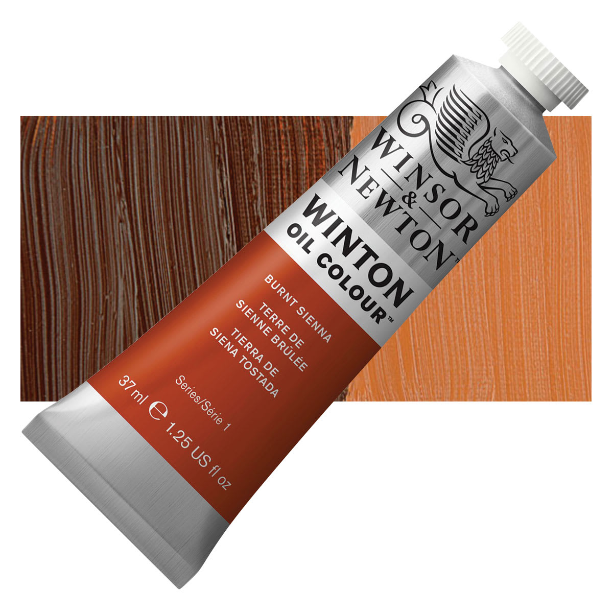 Winsor & Newton Winton Oil Color - Burnt Sienna, 37 ml tube and swatch