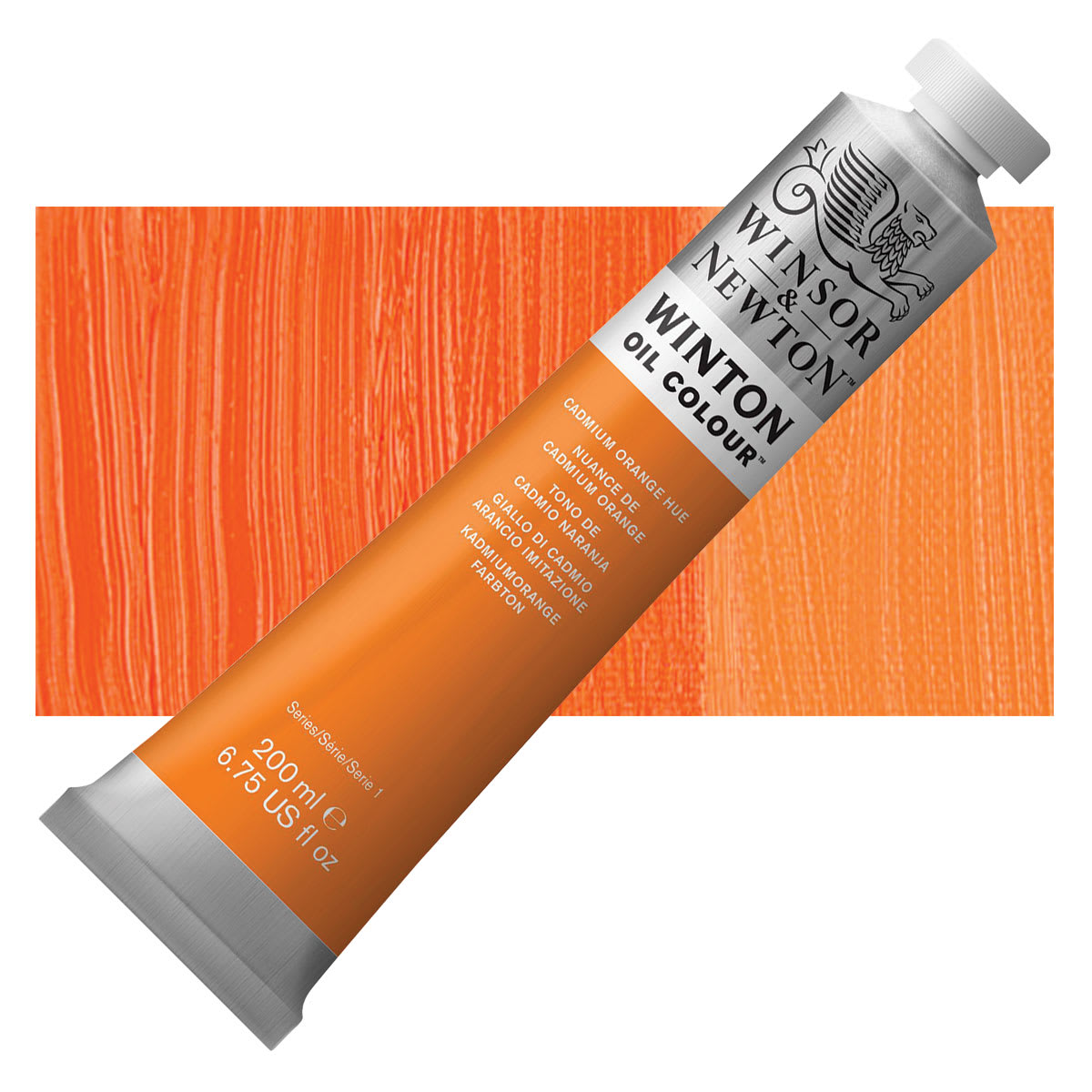 Winsor & Newton Winton Oil Color - Cadmium Orange Hue, 200 ml tube and swatch
