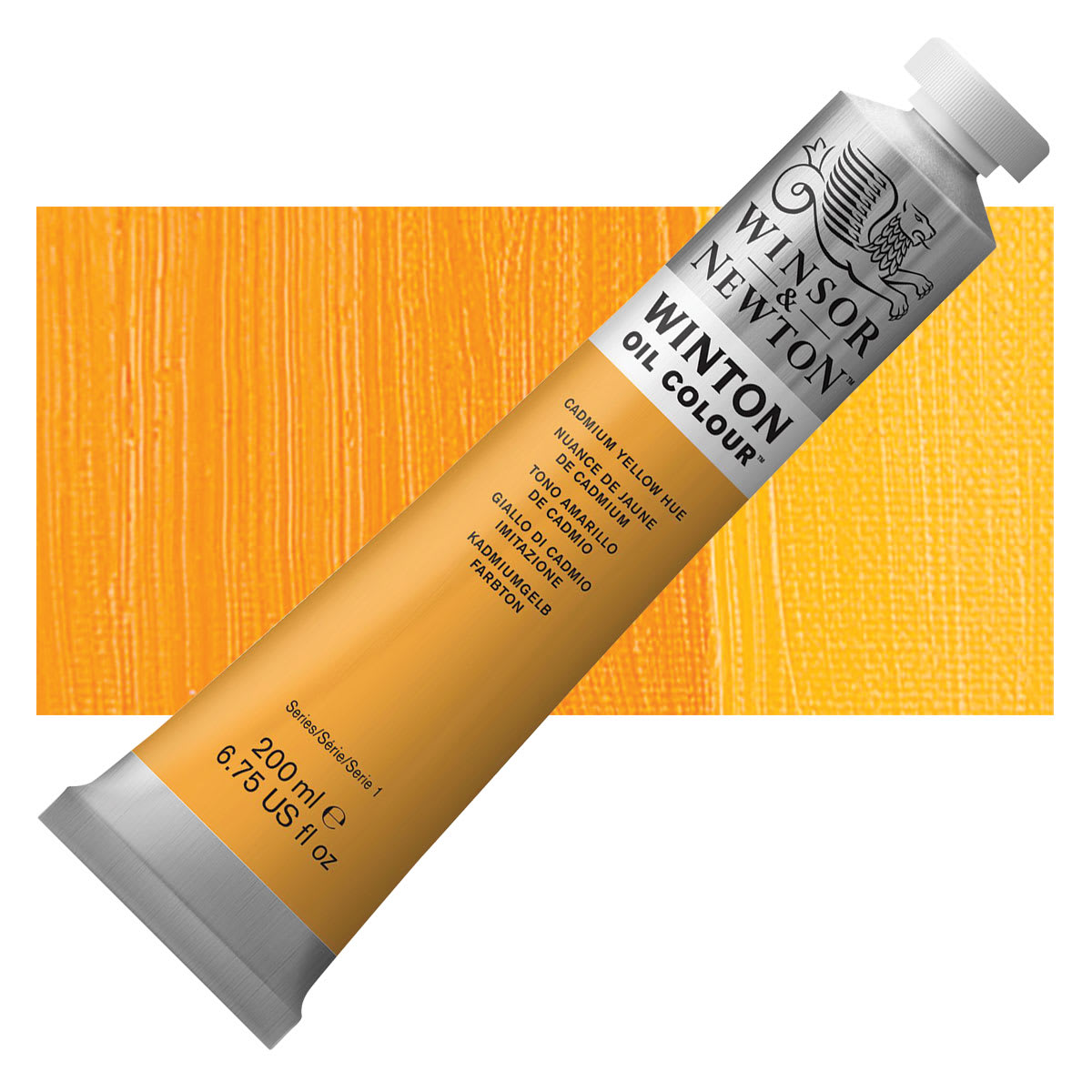 Winsor & Newton Winton Oil Color - Cadmium Yellow Hue, 200 ml tube and swatch