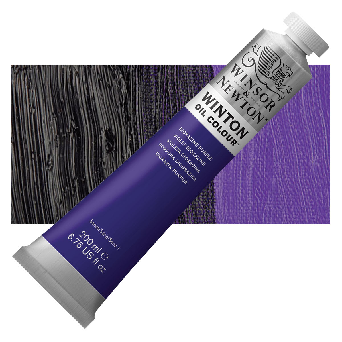 Winsor & Newton Winton Oil Color - Dioxazine Purple, 200 ml tube and swatch