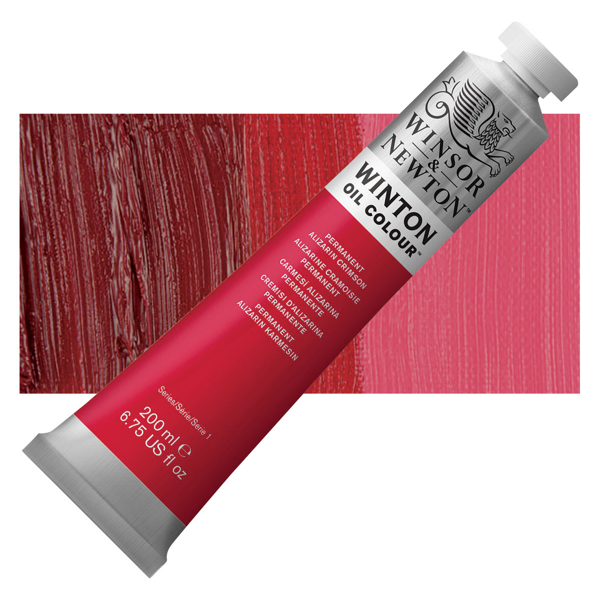 Winsor & Newton Winton Oil Color - Permanent Alizarin Crimson, 200 ml tube and swatch
