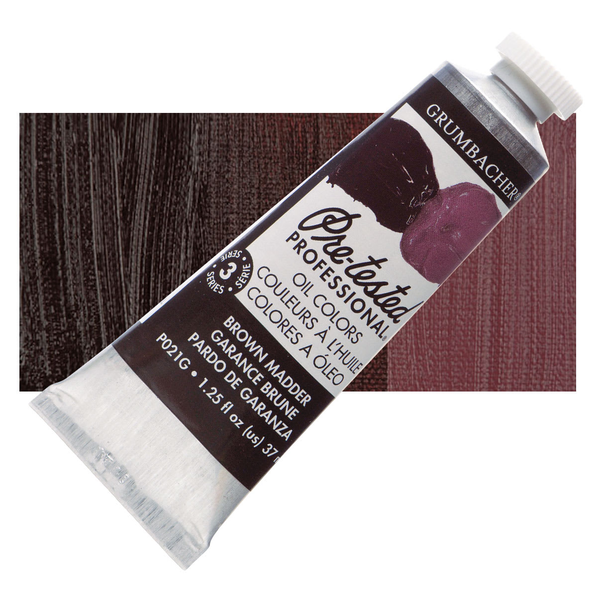 Grumbacher Pre-Tested Artists' Oil Color - Brown Madder, 1.25 oz tube and swatch