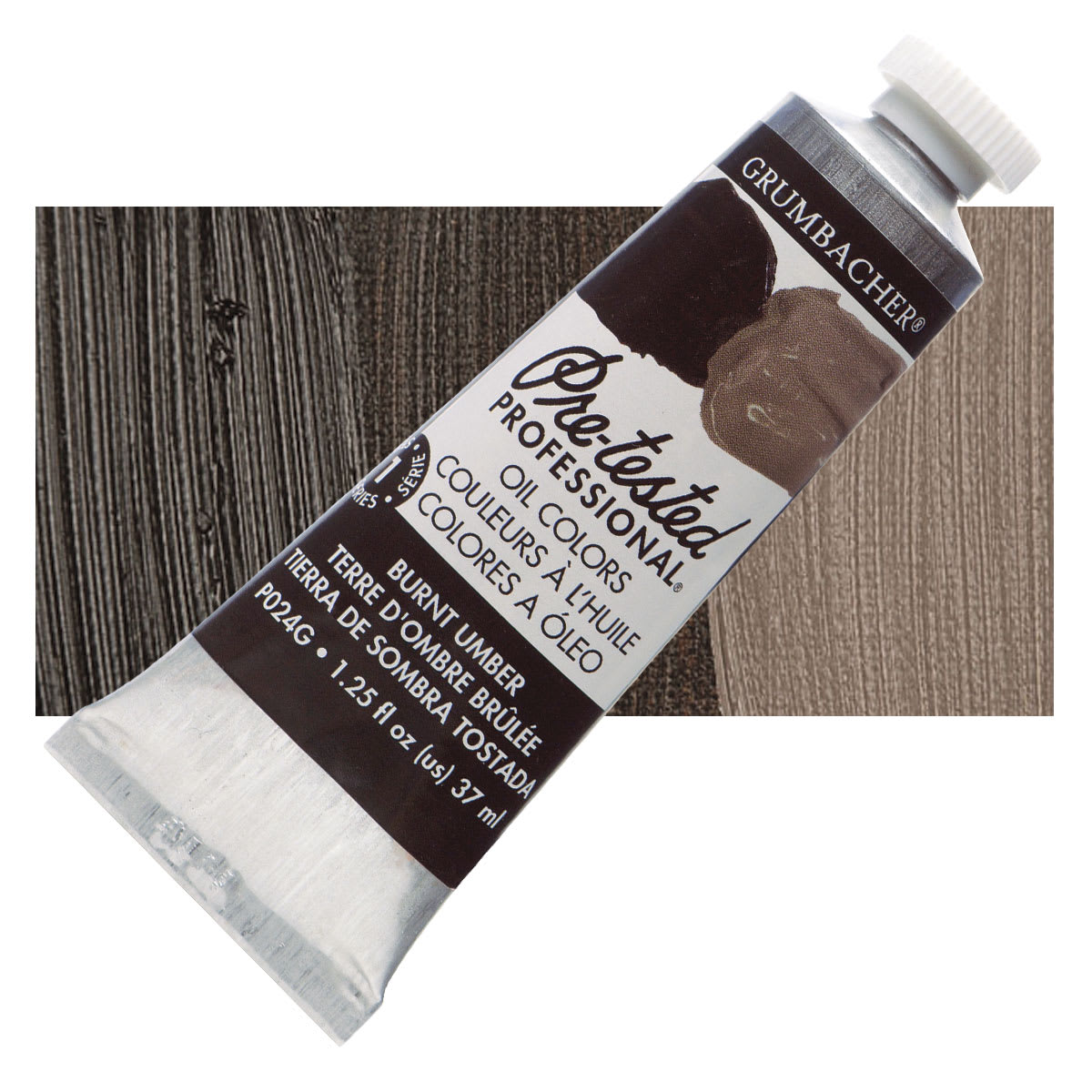 Grumbacher Pre-Tested Artists' Oil Color - Burnt Umber, 1.25 oz tube and swatch