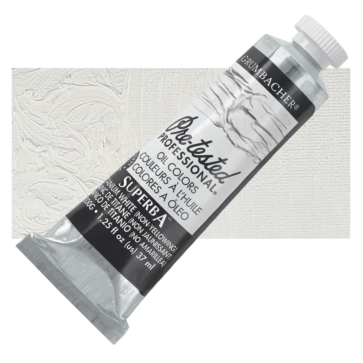 Grumbacher Pre-Tested Artists' Oil Color - Superba White, 1.25 oz tube and swatch