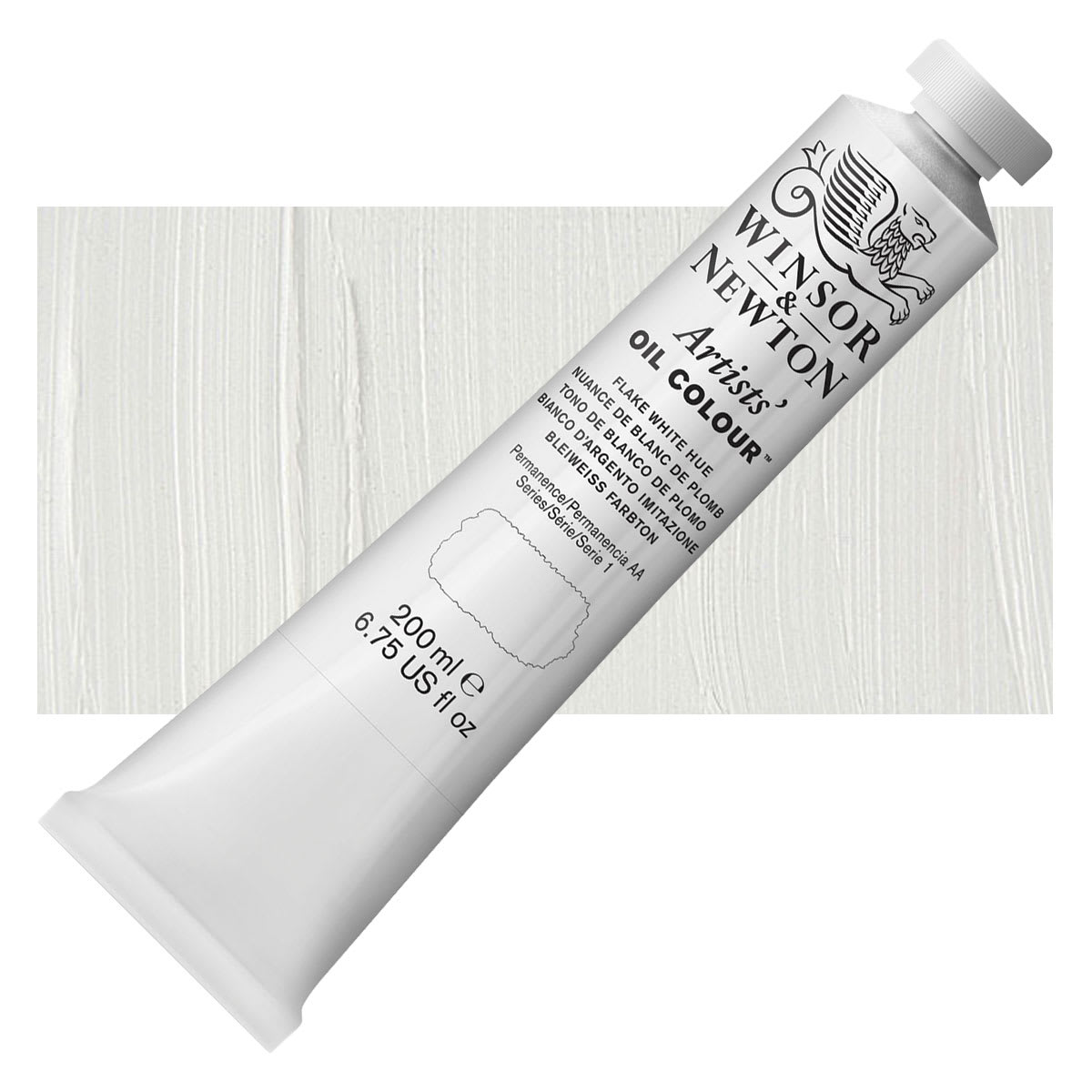 Winsor & Newton Artists' Oil Color - Flake White Hue, 200 ml tube and swatch