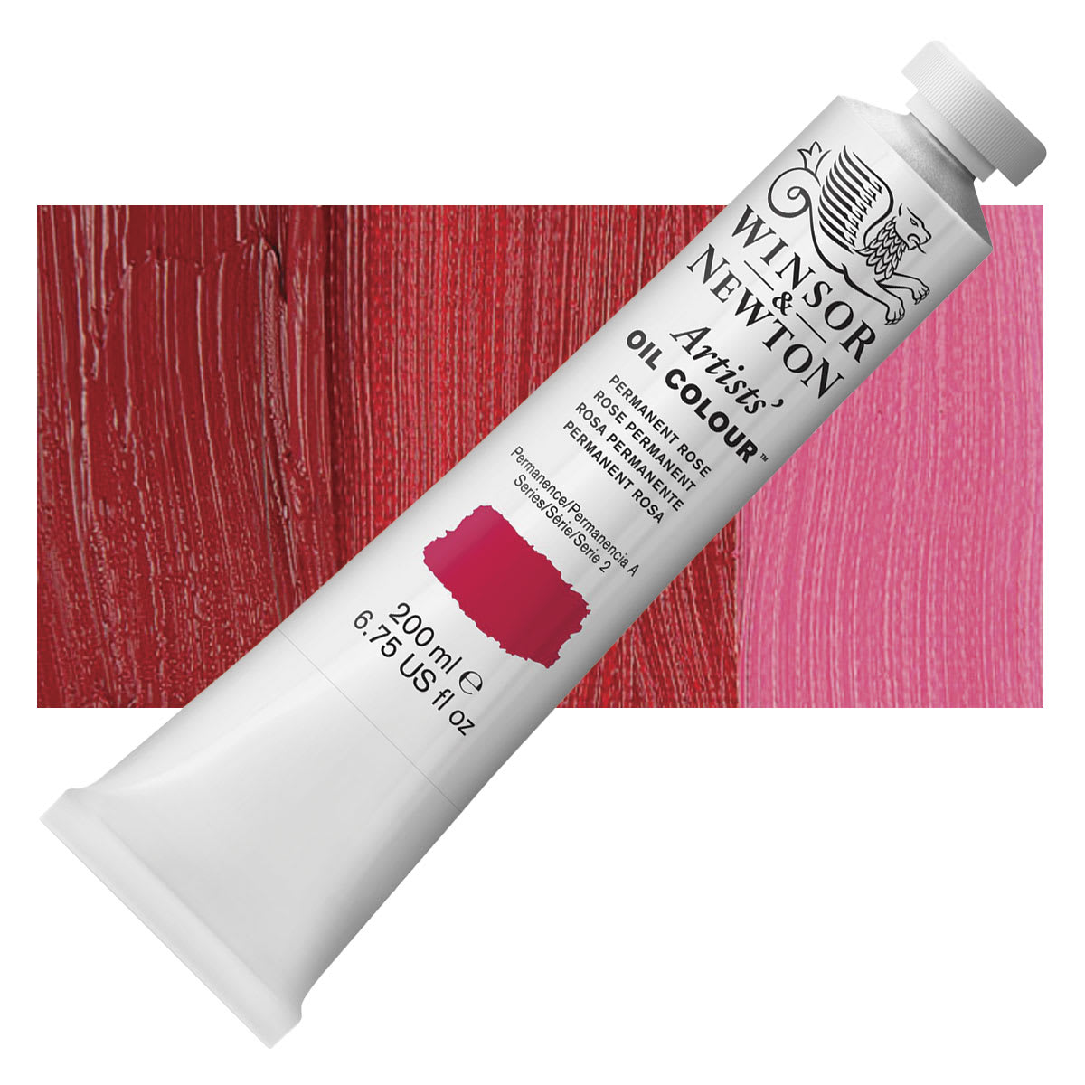 Winsor & Newton Artists' Oil Color - Permanent Rose, 200 ml tube and swatch