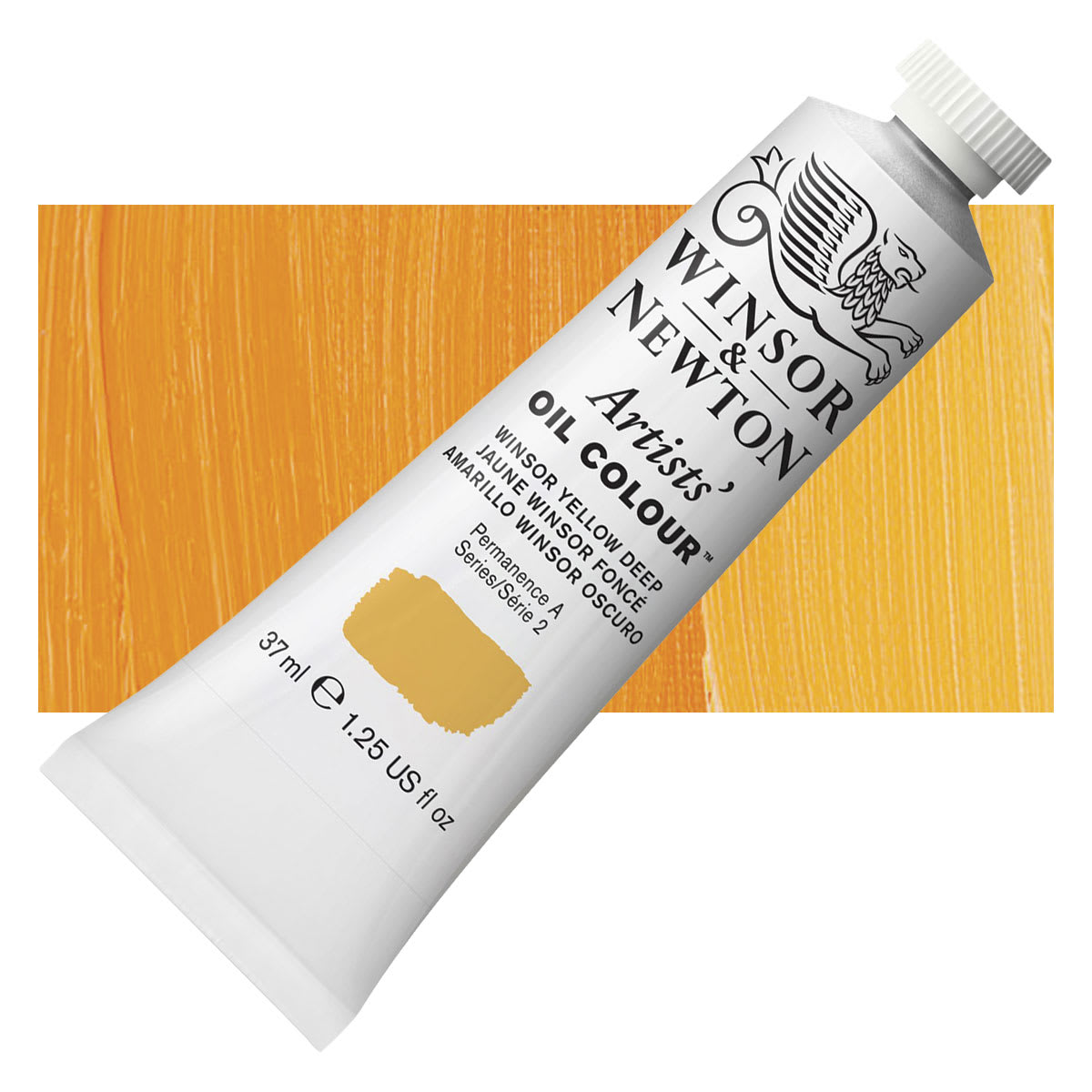 Winsor & Newton Artists' Oil Color - Winsor Yellow Deep, 37 ml tube and swatch