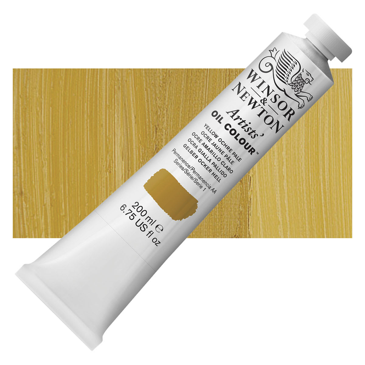 Winsor & Newton Artists' Oil Color - Yellow Ochre Pale, 200 ml tube and swatch