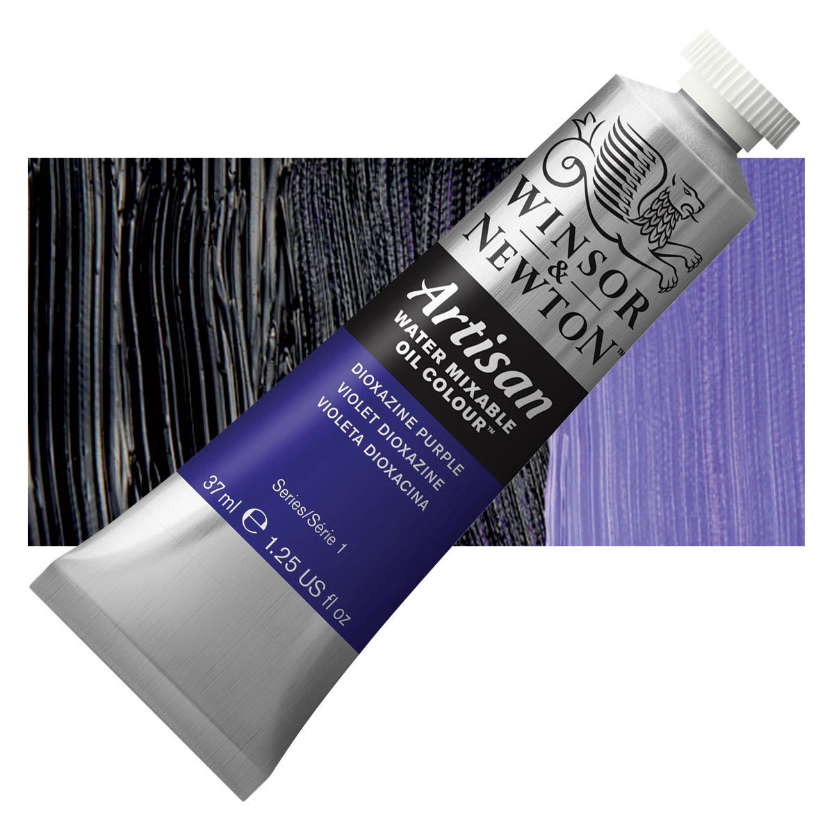 Winsor & Newton Artisan Water Mixable Oil Paint - Dioxazine Purple, 37 ml tube and swatch