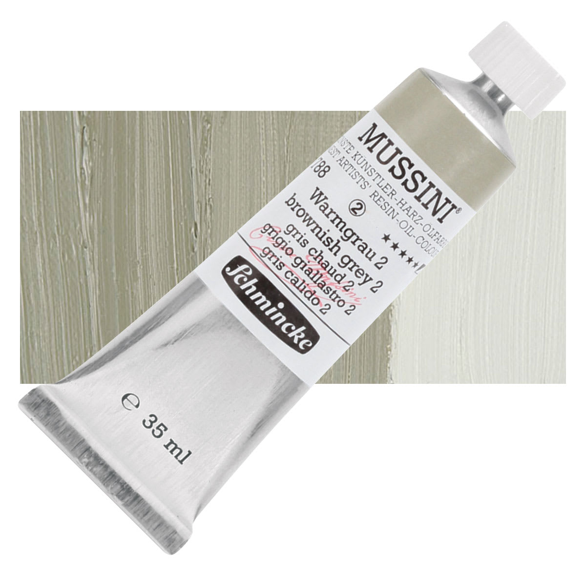 Schmincke Mussini Oil Color - Brownish Gray 2, 35 ml tube and swatch