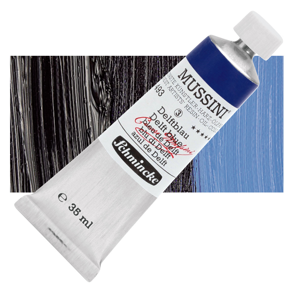 Schmincke Mussini Oil Colors - Delft Blue, 35 ml tube and swatch