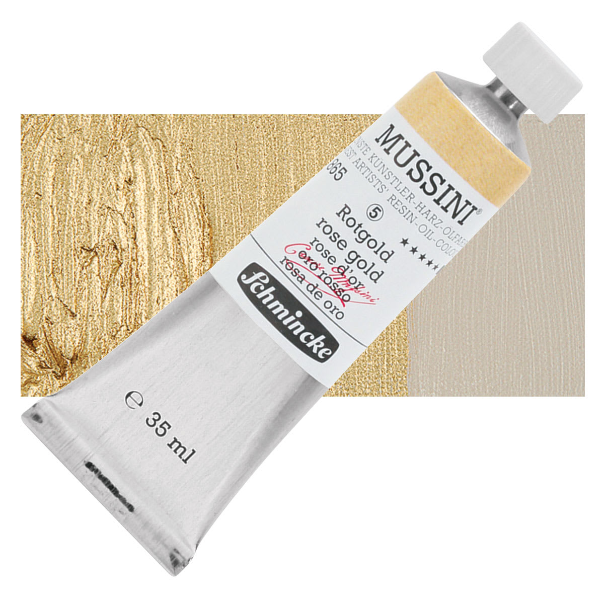 Schmincke Mussini Oil Color - Rose Gold, 35 ml tube and swatch