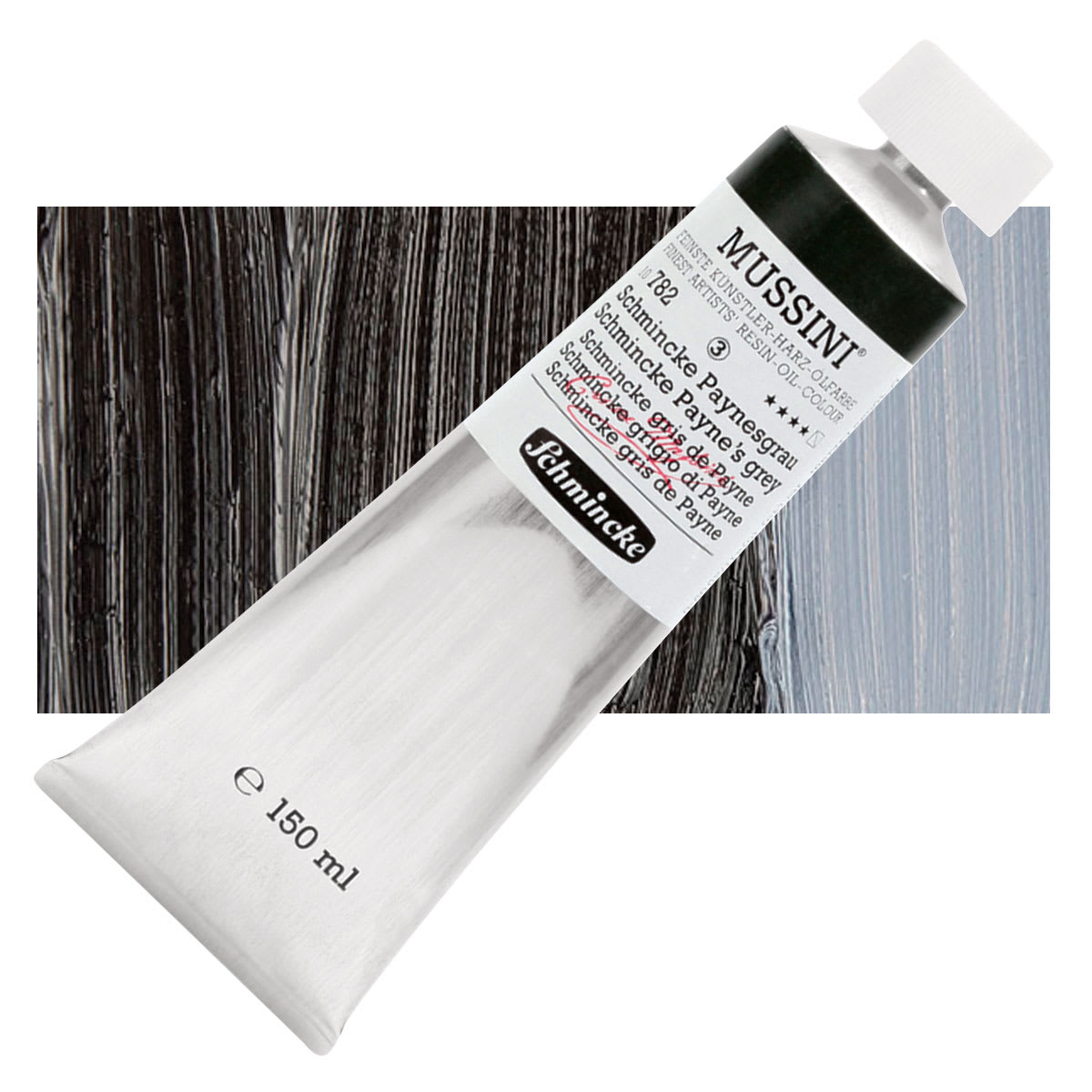 Schmincke Mussini Oil Color - Schminke Payne's Gray, 150 ml tube and swatch