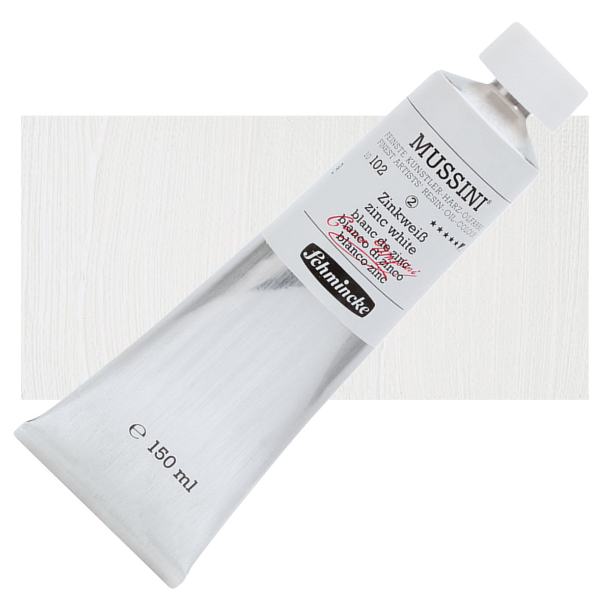 Schmincke Mussini Oil Color - Transparent, Zinc White, 150 ml tube and swatch