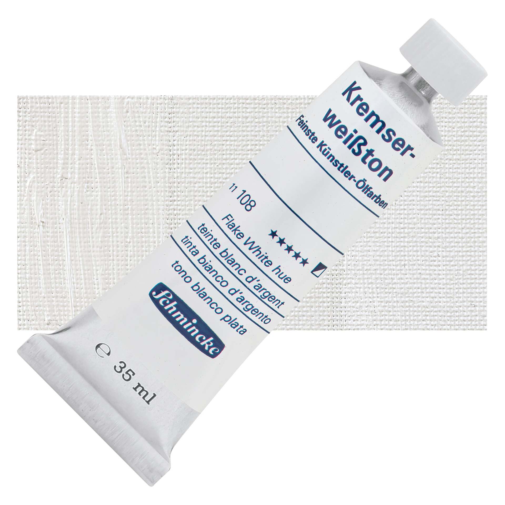 Schmincke Flake White Hue Oil Paint - 35 ml tube and swatch