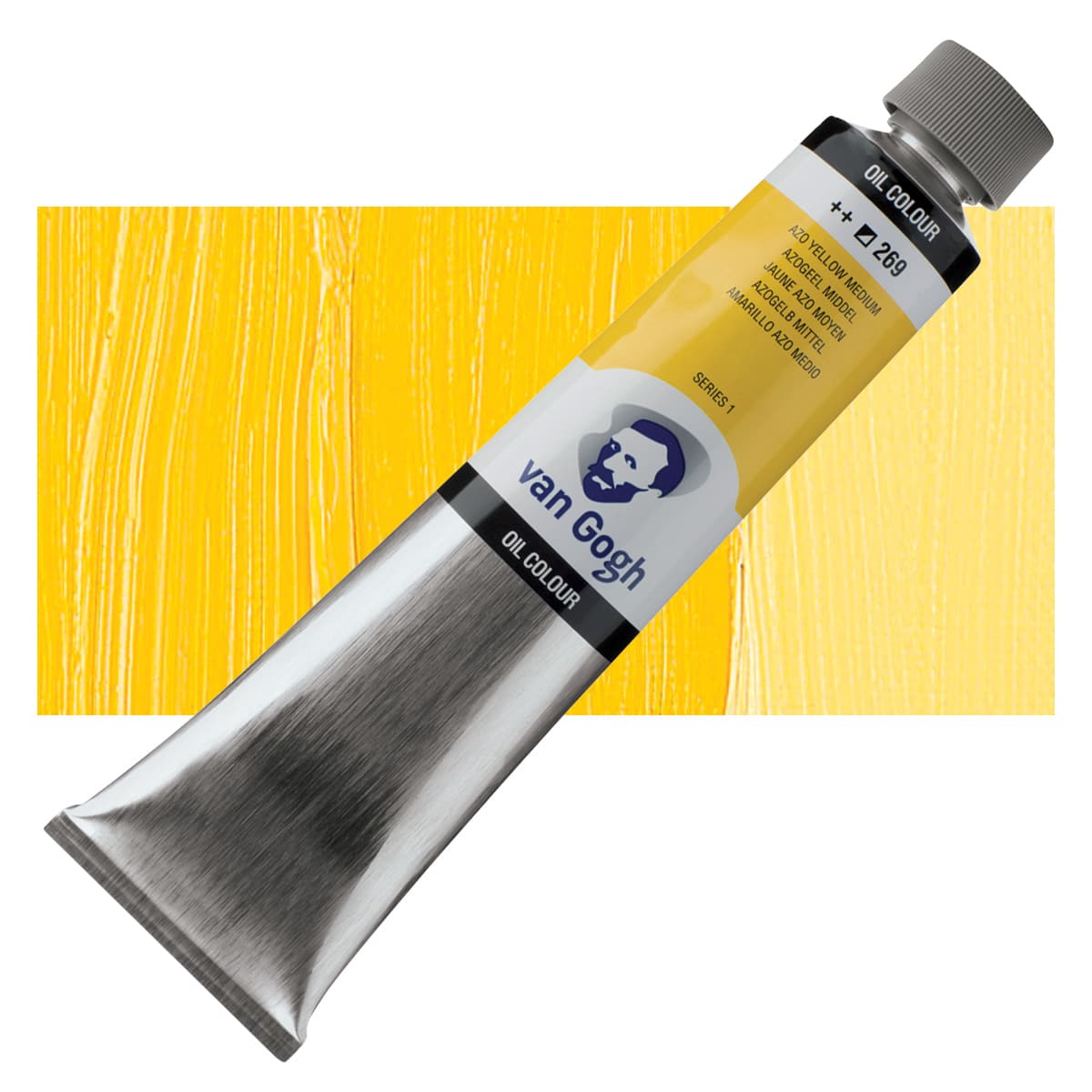 Van Gogh Oil Paint - Azo Yellow Medium, 200 ml tube and swatch
