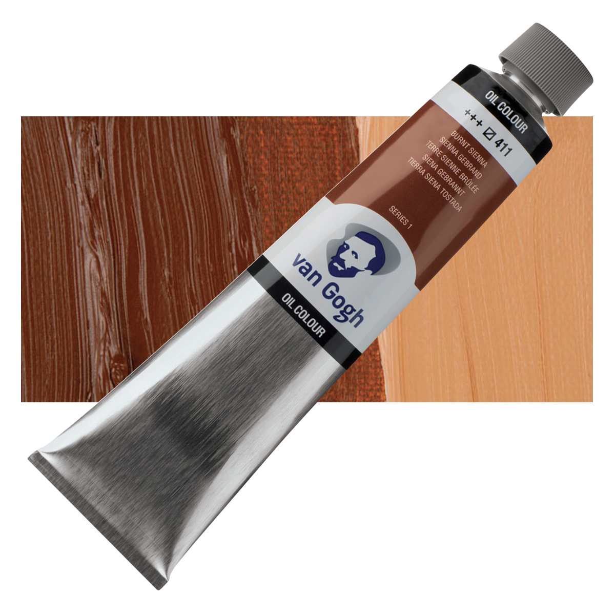 Van Gogh Oil Paint - Burnt Sienna, 200 ml tube and swatch