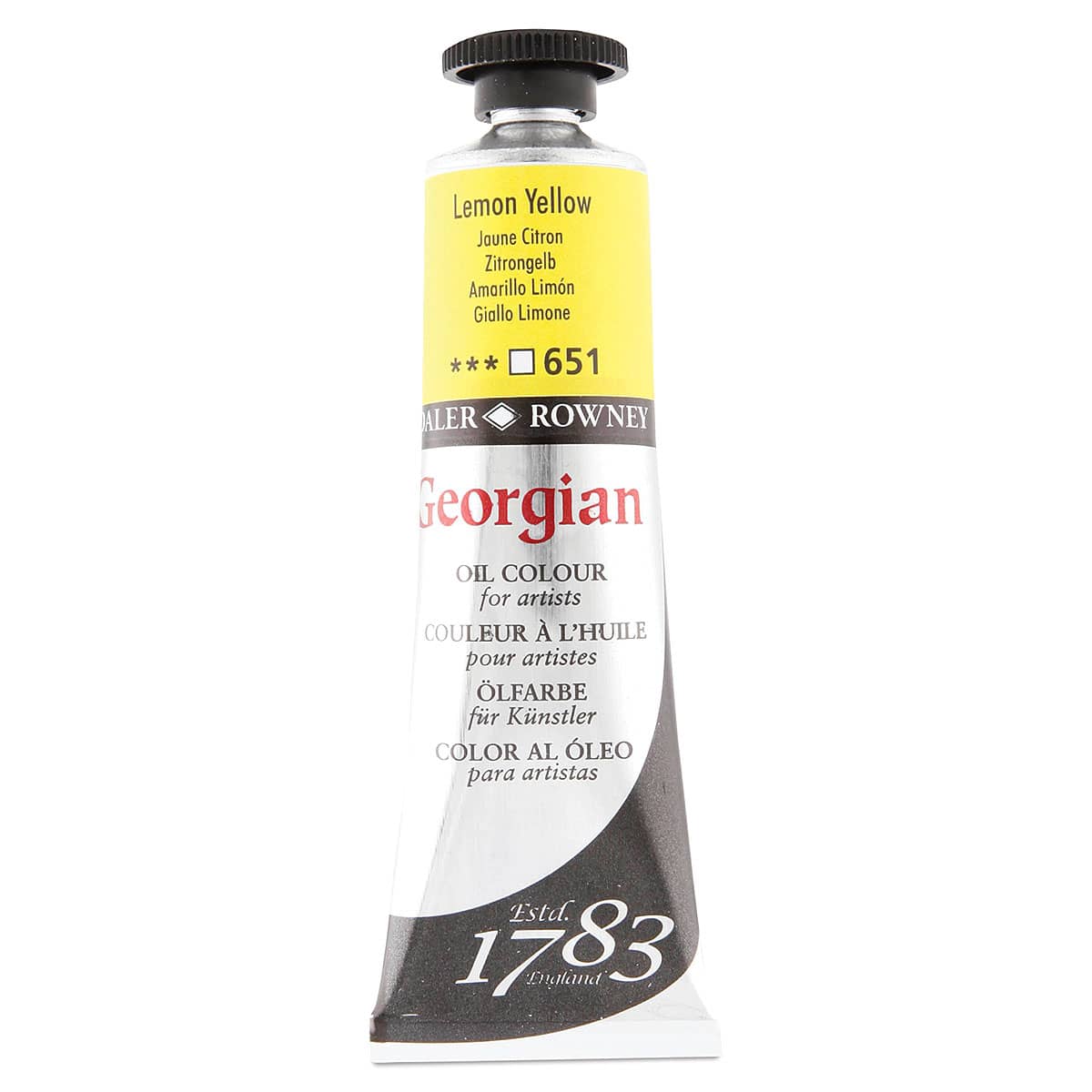 Daler-Rowney Georgian Oil Paints -  Upright tube of Lemon Yellow shown