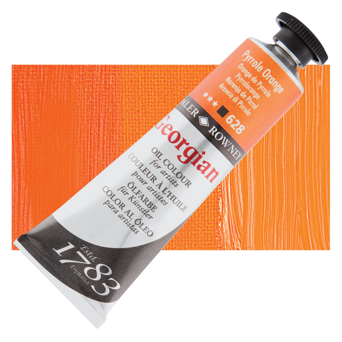 Daler-Rowney Georgian Oil Color - Pyrrole Orange, 38 ml tube and swatch