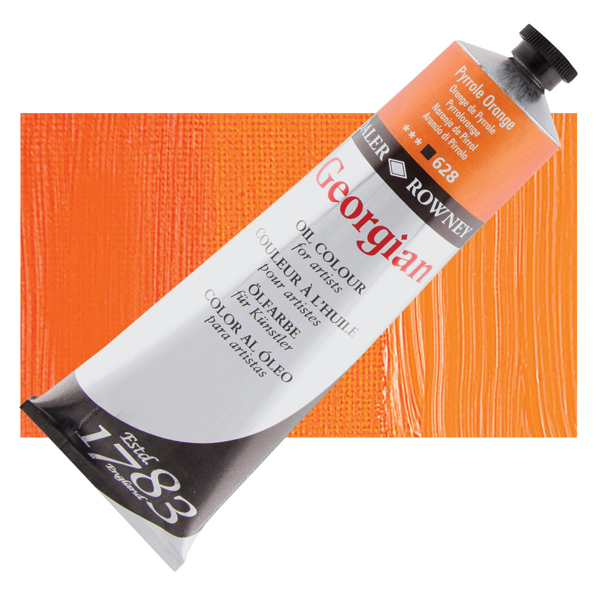 Daler-Rowney Georgian Oil Color - Pyrrole Orange, 225 ml tube and swatch