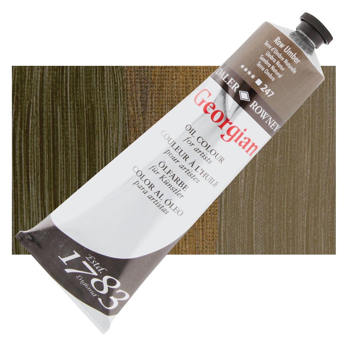 Daler-Rowney Georgian Oil Color - Raw Umber, 225  ml tube and swatch