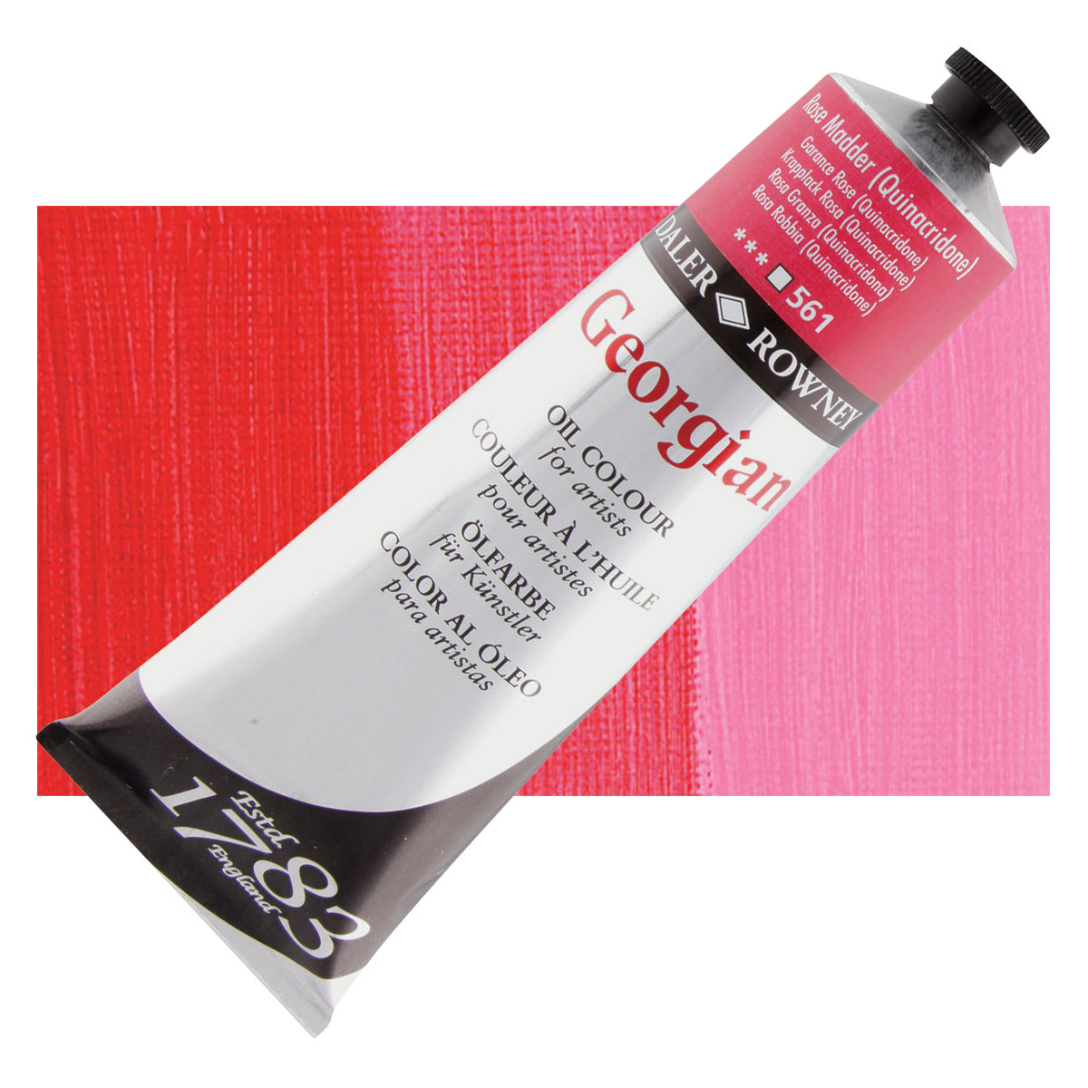 Daler-Rowney Georgian Oil Color - Rose Madder (Quinacridone), 225 ml tube and swatch