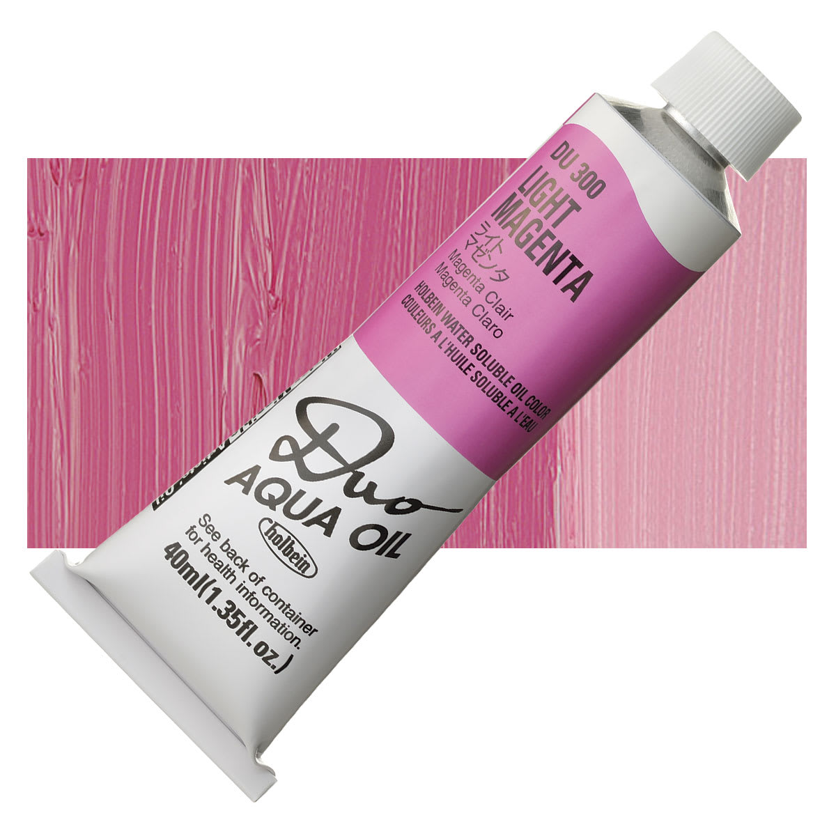 Holbein Duo Aqua Water Soluble Oil - Light Magenta, 40 ml tube and swatch