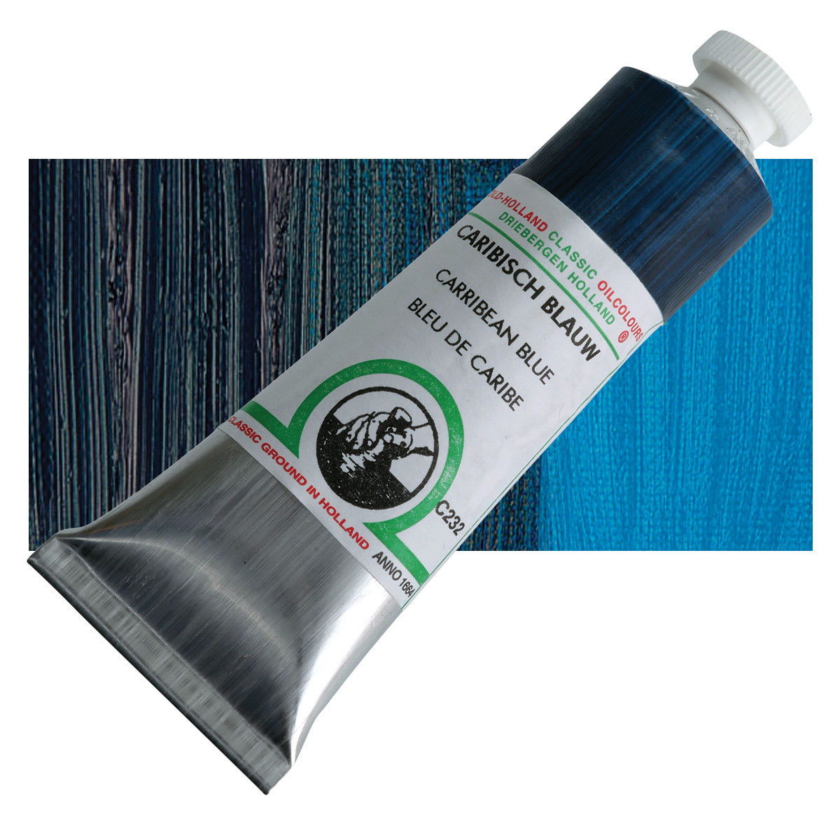 Old Holland Classic Oil Color - Carribean Blue, 40 ml tube and swatch