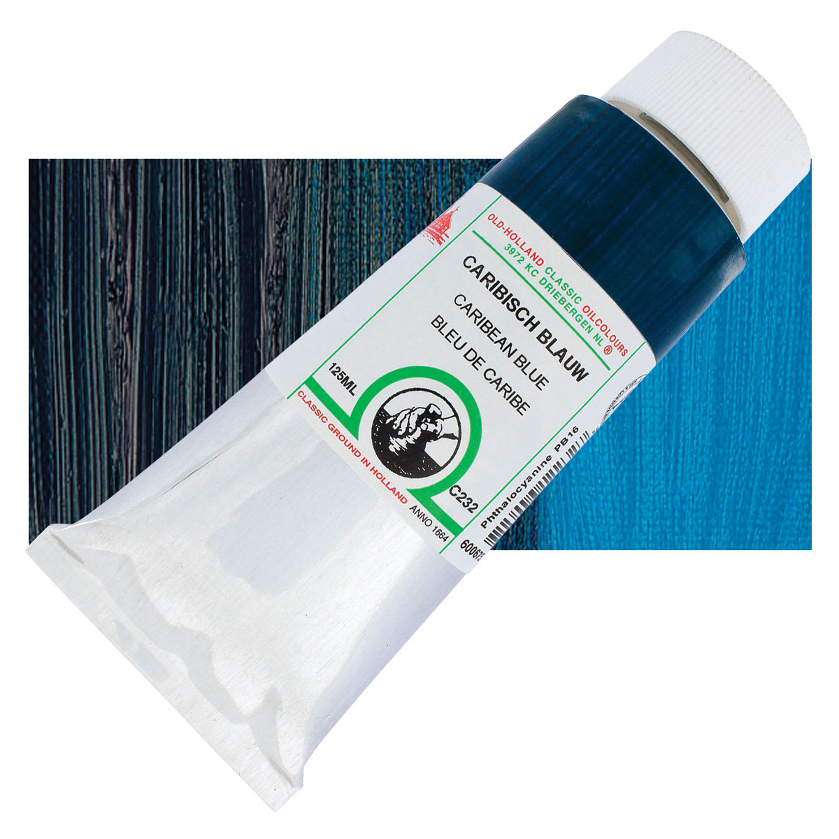 Old Holland Classic Oil Color - Carribean Blue, 125 ml tube and swatch