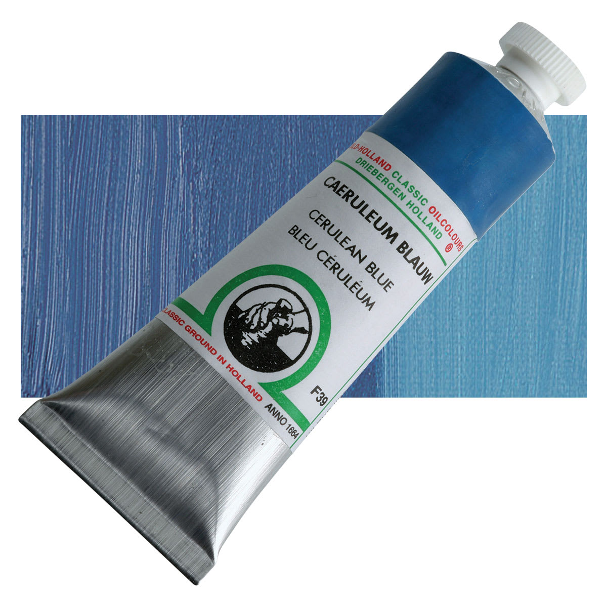 Old Holland Classic Oil Color - Cerulean Blue, 40 ml tube and swatch
