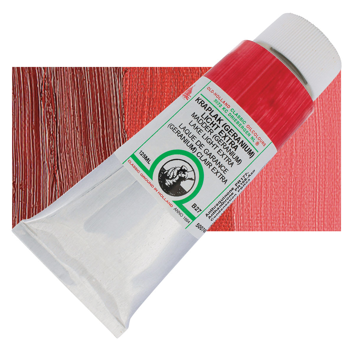 Old Holland Classic Oil Color - Madder (Geranium) Lake Light Extra, 125 ml tube and swatch
