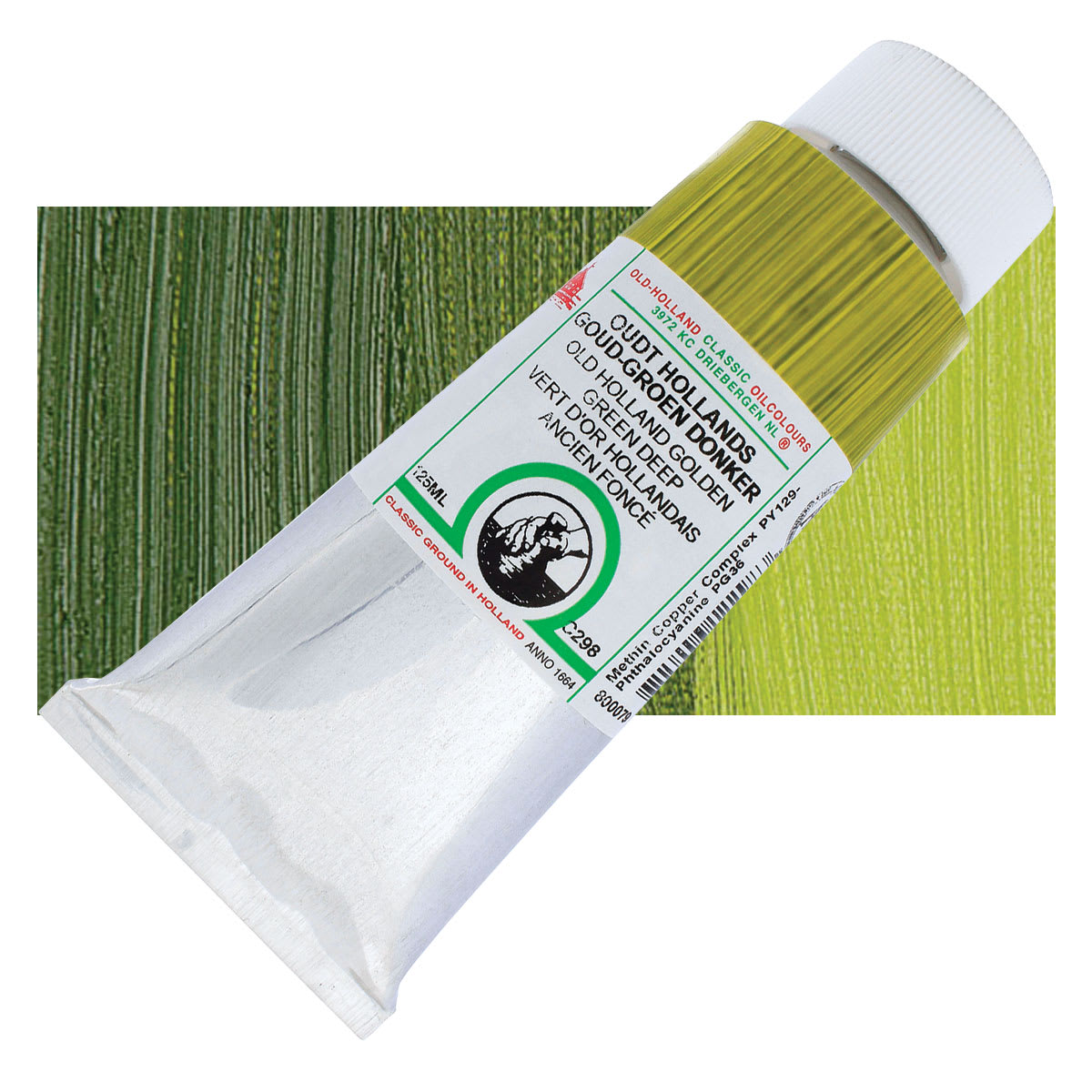 Old Holland Classic Oil Color - Old Holland Golden Green Deep, 125 ml tube and swatch