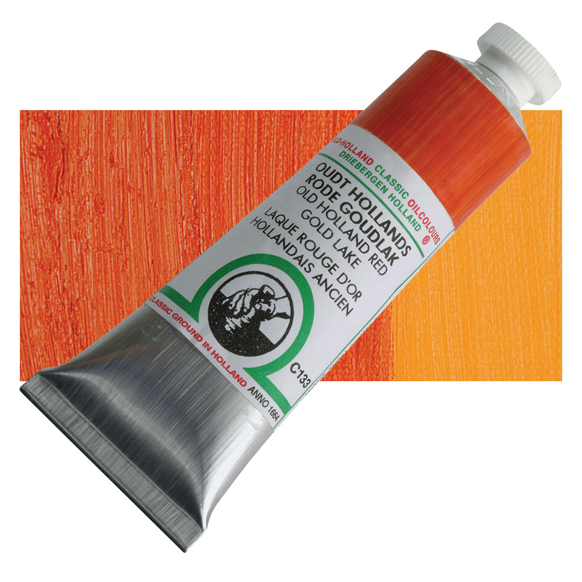 Old Holland Classic Oil Color - Old Holland Red Gold Lake, 40 ml tube and swatch