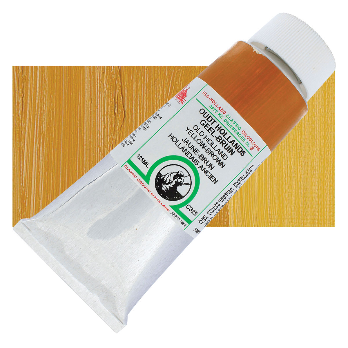 Old Holland Classic Oil Color - Old Holland Yellow Brown, 125 ml tube and swatch