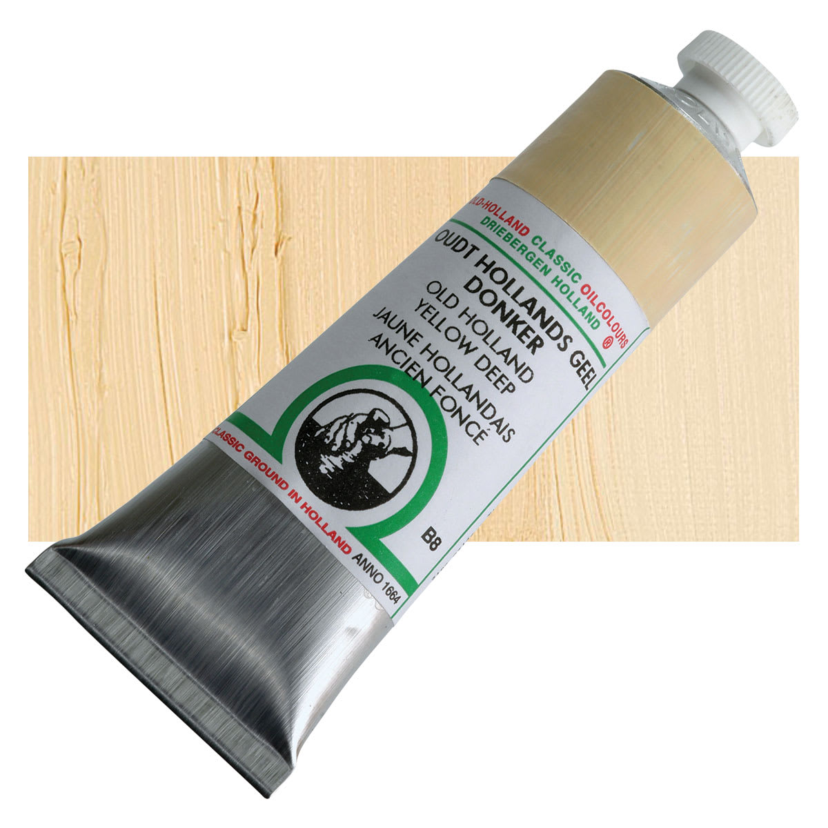 Old Holland Classic Oil Color - Old Holland Yellow Deep, 40 ml tube and swatch