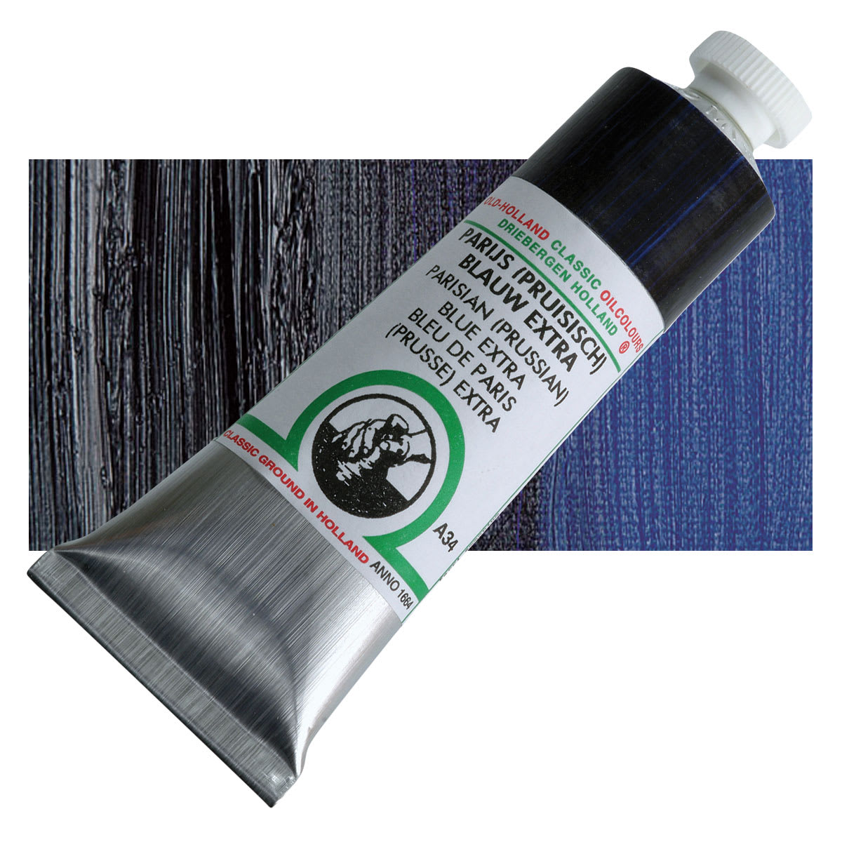 Old Holland Classic Oil Color - Parisian (Prussian) Blue Extra, 40 ml tube and swatch