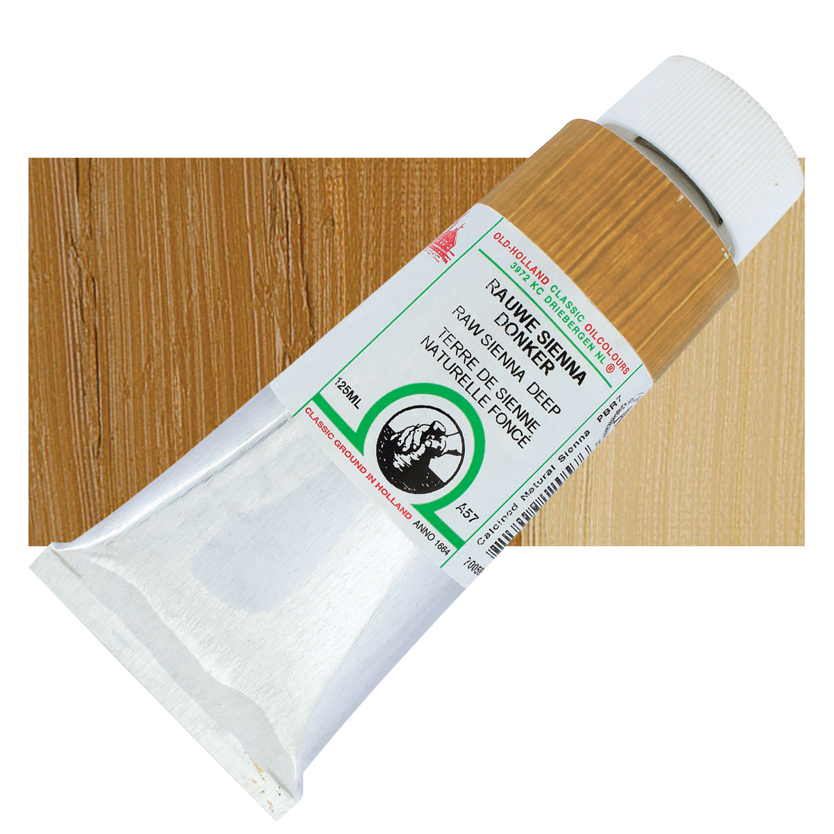 Old Holland Classic Oil Color - Raw Sienna Deep, 125 ml tube and swatch