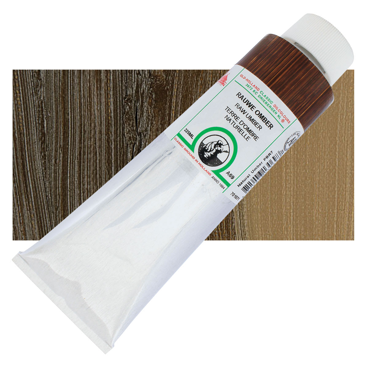 Old Holland Classic Oil Color - Raw Umber, 225 ml tube and swatch