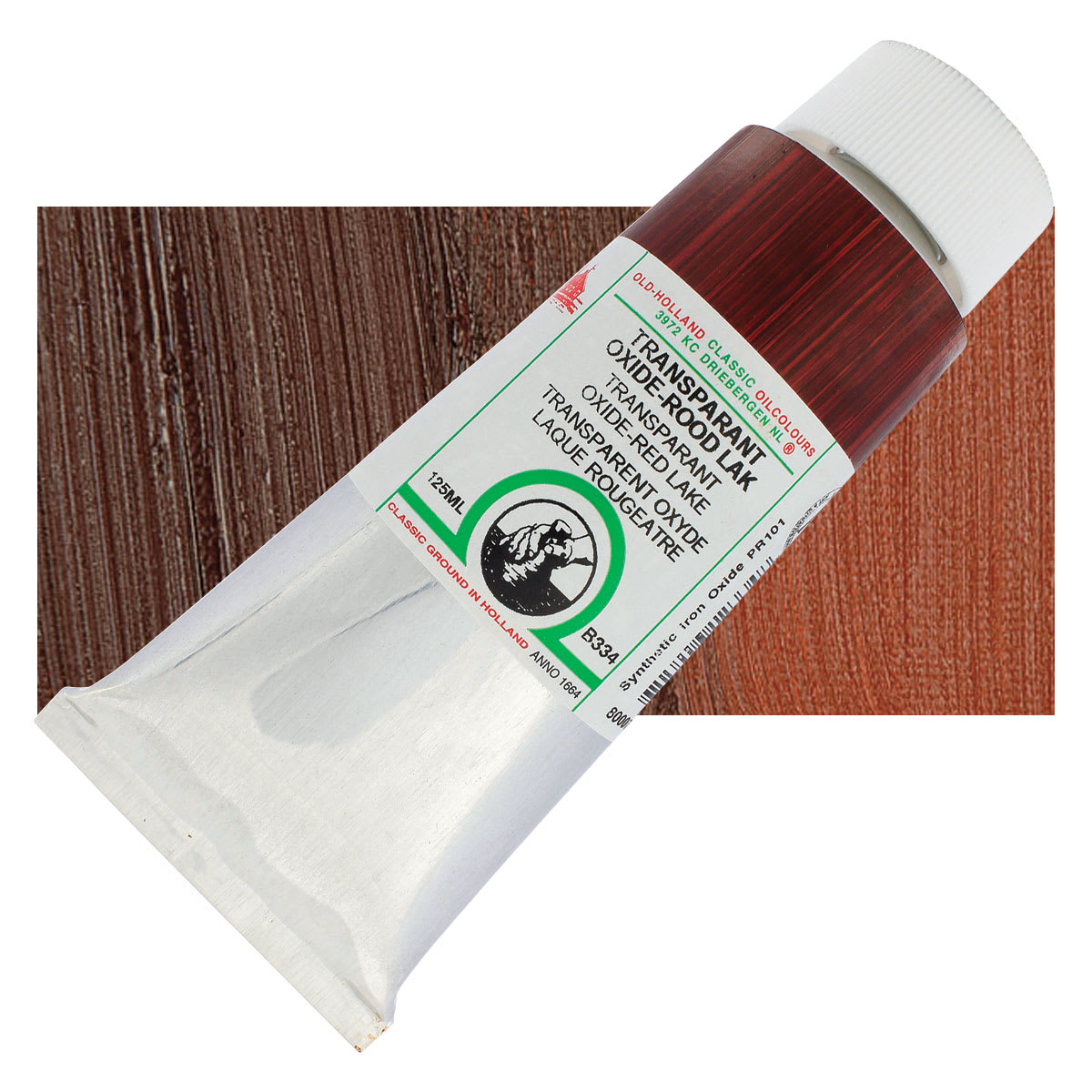 Old Holland Classic Oil Color - Transparent Oxide Red Lake, 125 ml tube and swatch